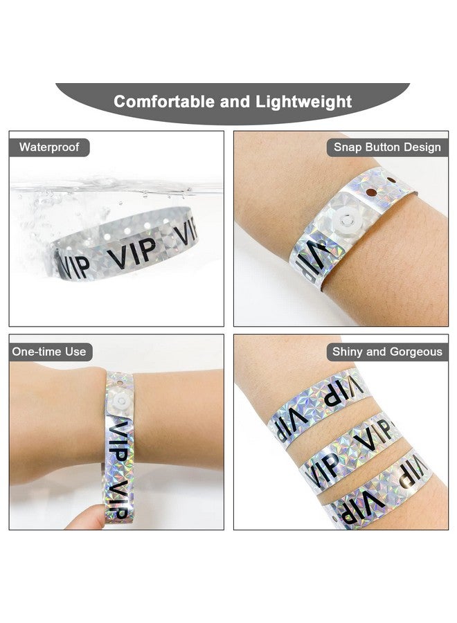 OUCHAN Holographic Vip Plastic Wristbands Silver 100 Pack Vinyl Wristbands For Events Parties - Image 2