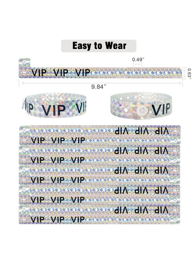 OUCHAN Holographic Vip Plastic Wristbands Silver 100 Pack Vinyl Wristbands For Events Parties - Image 3