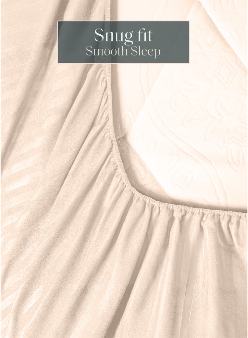 Eworld Premium Striped Duvet Set All Season – 4-Pieces Set Cream | King Size 220x240 cm | Ultra-Soft, Wrinkle-Resistant & Made in Dubai | Includes Duvet Cover, Fitted Sheet (200x200 cm) & 2 Pillowcases (50x70 cm) - Image 4