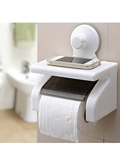 Tissue Roll Toilet Paper Holder with Shelf for Bathroom Suction Cup Mount in Smooth and Glossy Surface 100 Waterproof ABS Plastic Material Standard Size Pack of 1