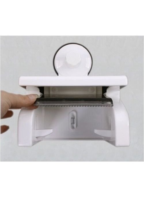 JIAVAXA - Tissue Roll Toilet Paper Holder with Shelf for Bathroom Suction Cup Mount in Smooth and Glossy Surface 100 Waterproof ABS Plastic Material Standard Size Pack of 1 - Image 1