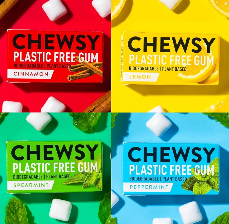 Chewsy Assorted Pack - Natural & Plastic Free Chewing Gum (Spearmint, Peppermint, Lemon, Cinnamon) - Sugar & Aspartame Free - Image 1