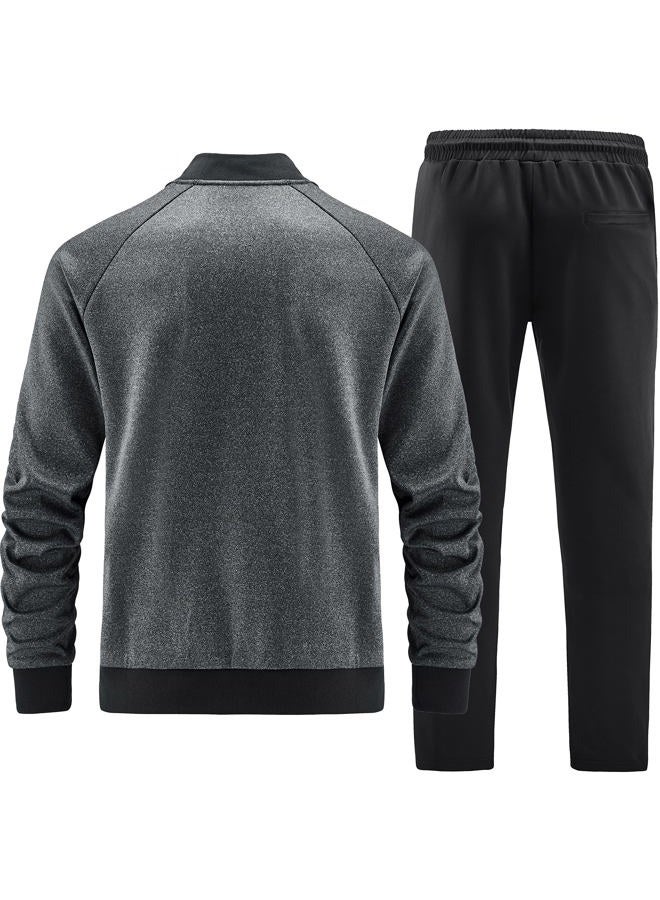 W JIANWANG Track Suits for Men Set Jogging Tracksuit Mens Sweatsuits 2 Piece Casual Workout Running Sports Jogger Sweat Suits Clothes Jackets and Pants Outfits Grey JW-143-XXL  - Image 2