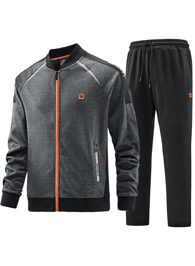 W JIANWANG Track Suits for Men Set Jogging Tracksuit Mens Sweatsuits 2 Piece Casual Workout Running Sports Jogger Sweat Suits Clothes Jackets and Pants Outfits Grey JW-143-XXL  - Image 1