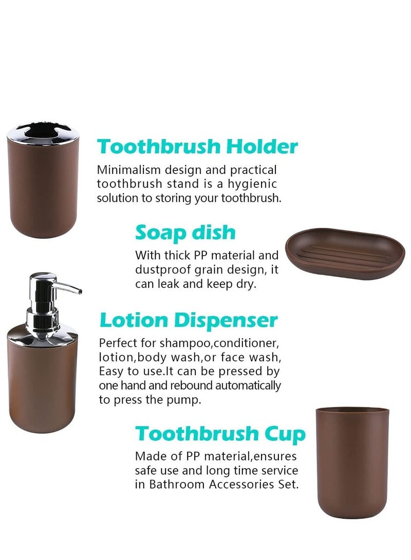 Arabest Bathroom Accessory Set 6 Piece Plastic Gift Bathroom Set Includes Storage Bucket Pail Toilet Brush Toothbrush Holder Soap Dispenser Soap Dish Soap Lotion Set Cup Brown - Image 3