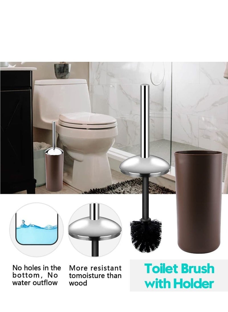 Arabest Bathroom Accessory Set 6 Piece Plastic Gift Bathroom Set Includes Storage Bucket Pail Toilet Brush Toothbrush Holder Soap Dispenser Soap Dish Soap Lotion Set Cup Brown - Image 5