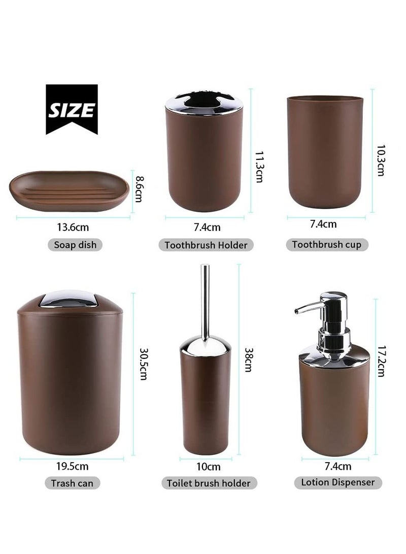 Arabest Bathroom Accessory Set 6 Piece Plastic Gift Bathroom Set Includes Storage Bucket Pail Toilet Brush Toothbrush Holder Soap Dispenser Soap Dish Soap Lotion Set Cup Brown - Image 4