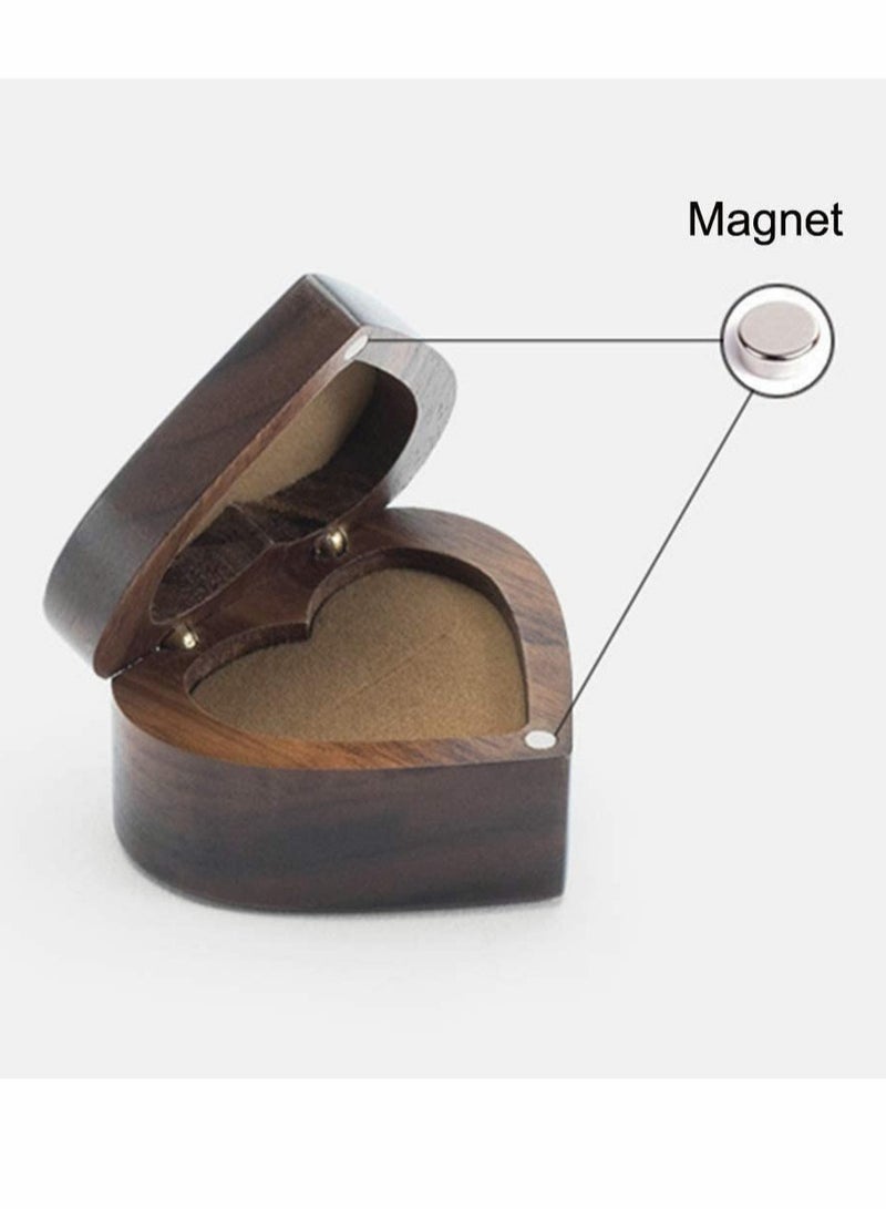 KASTWAVE Wood Ring Box, Heart Shaped Walnut Wood Ring Box with Velvet Soft Interior - Image 4