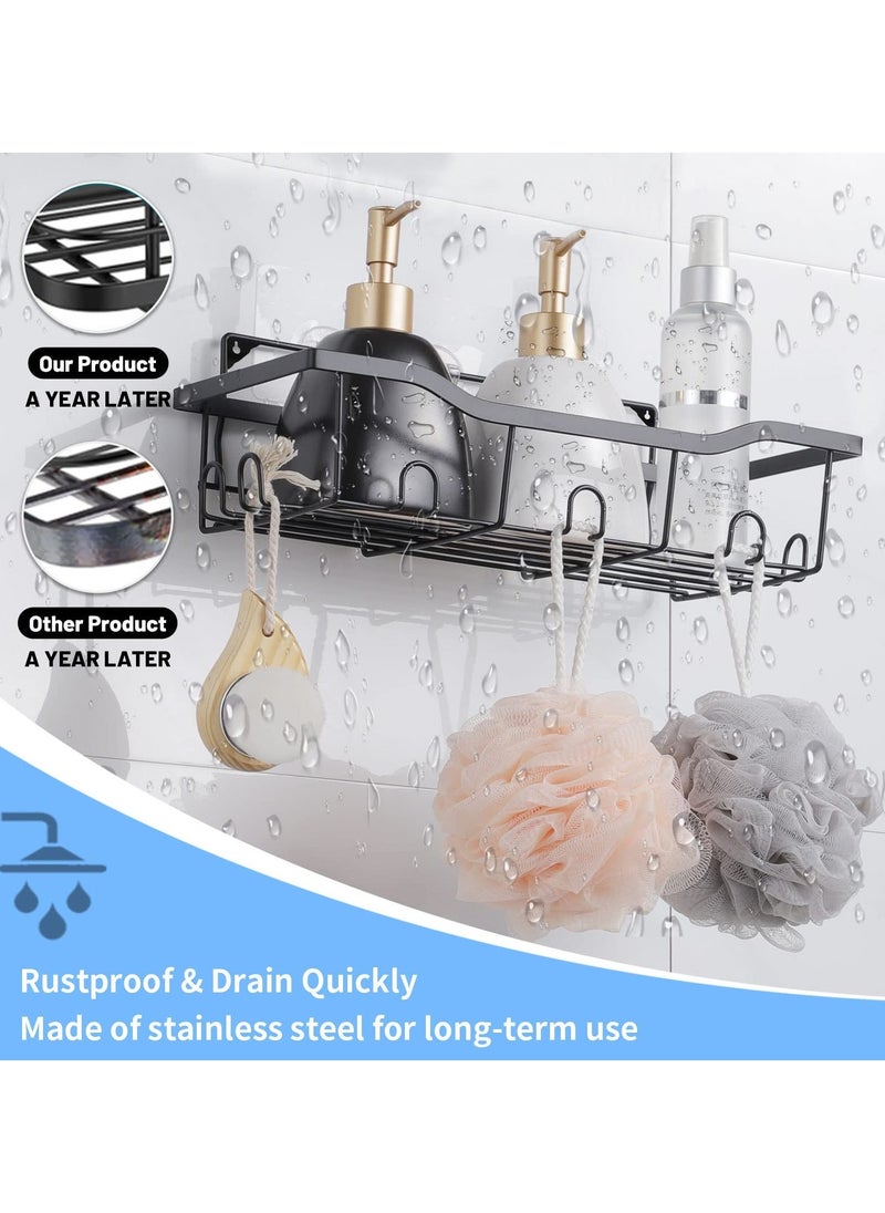 2 Pack Shower Caddy, Shower Shelf Stainless Steel Adhesive Wall Mounted with 14 Hooks, Bathroom Storage Organiser for Bathroom Kitchen, for Bathroom u0026 Kitchen Storage - Image 3