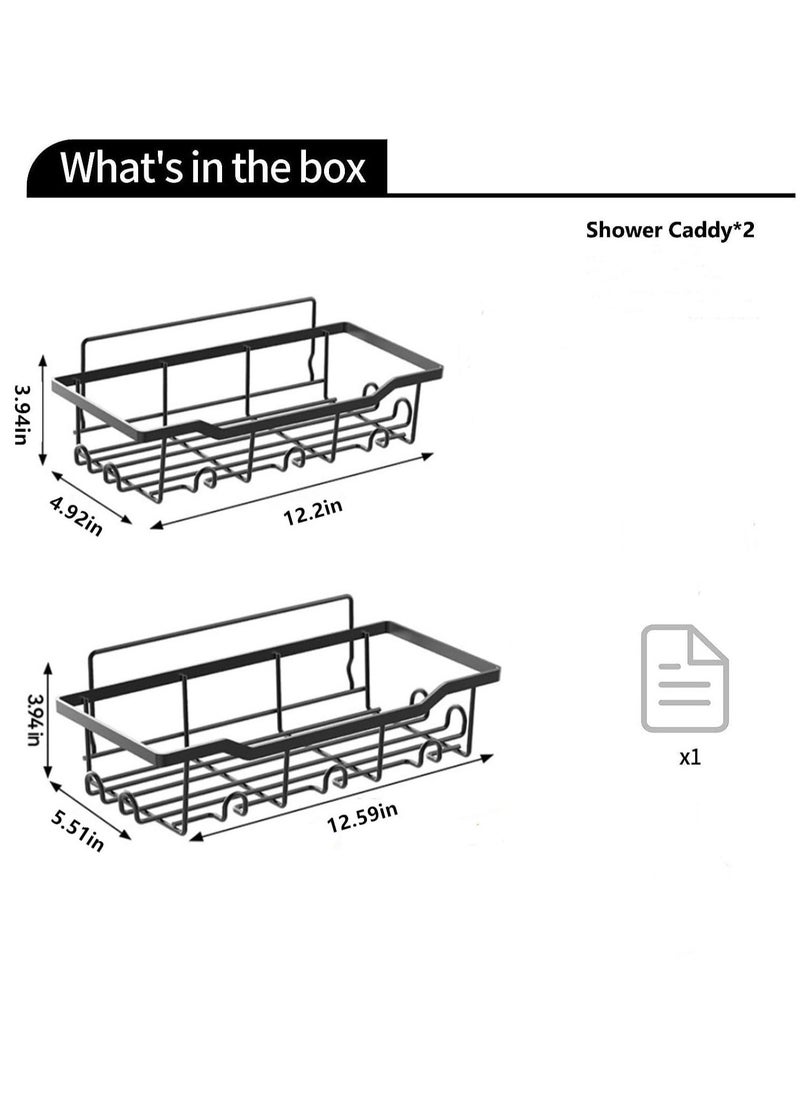 2 Pack Shower Caddy, Shower Shelf Stainless Steel Adhesive Wall Mounted with 14 Hooks, Bathroom Storage Organiser for Bathroom Kitchen, for Bathroom u0026 Kitchen Storage - Image 2