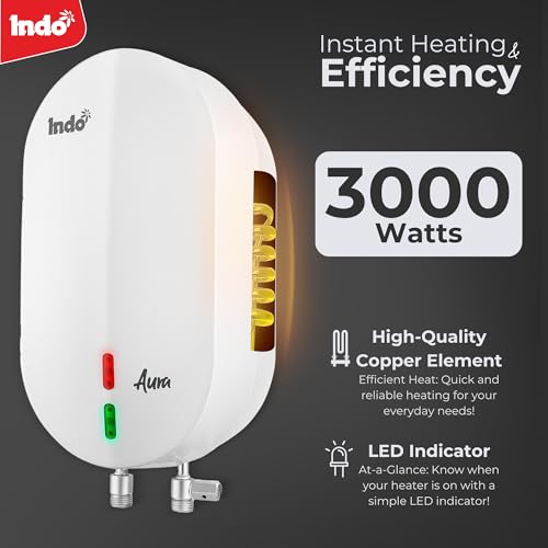 Indo Aura 3 Litres Instant water heater (Geyser) with 4 Layer Safety | 3000 W heating element | Rust proof body | 2 Years Product warranty | 5 years tank warranty | (White) - Image 2