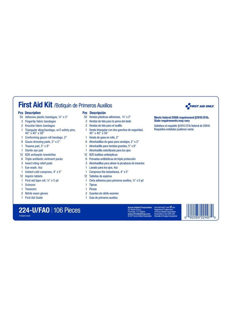 First Aid Only First Aid Kit, 25 Person potable metal case kit  - Image 5