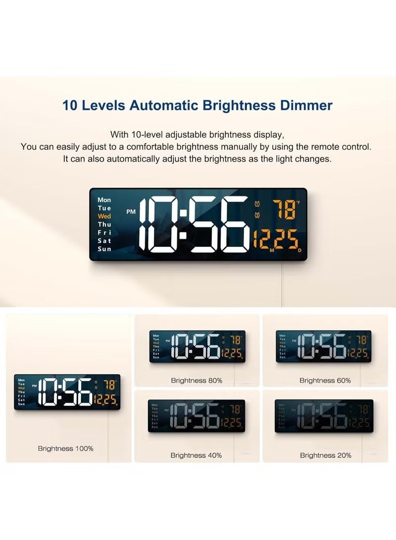 PRIMO PLUS Digital Wall Clock Large Display, 16.2 Inch Large Wall Clocks, LED Digital Clock with Remote Control for Living Room Decor, Automatic Brightness Dimmer Big Clock with Date Week Temperature - Image 5