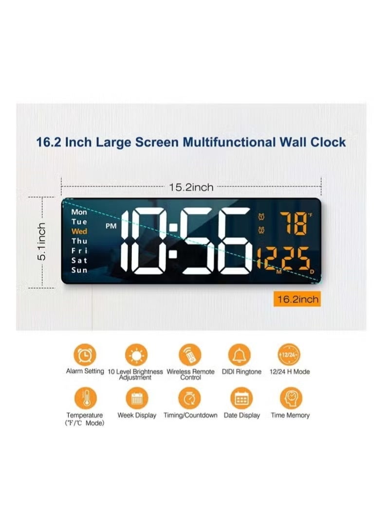 PRIMO PLUS Digital Wall Clock Large Display, 16.2 Inch Large Wall Clocks, LED Digital Clock with Remote Control for Living Room Decor, Automatic Brightness Dimmer Big Clock with Date Week Temperature - Image 2