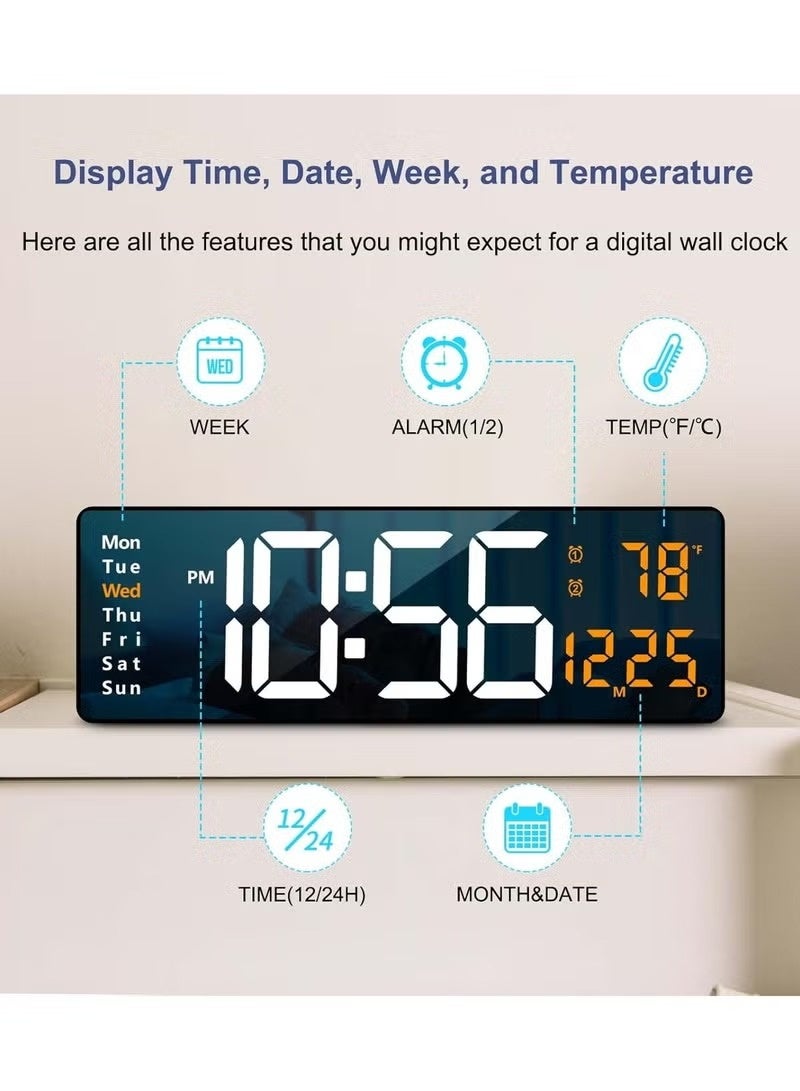 PRIMO PLUS Digital Wall Clock Large Display, 16.2 Inch Large Wall Clocks, LED Digital Clock with Remote Control for Living Room Decor, Automatic Brightness Dimmer Big Clock with Date Week Temperature - Image 4