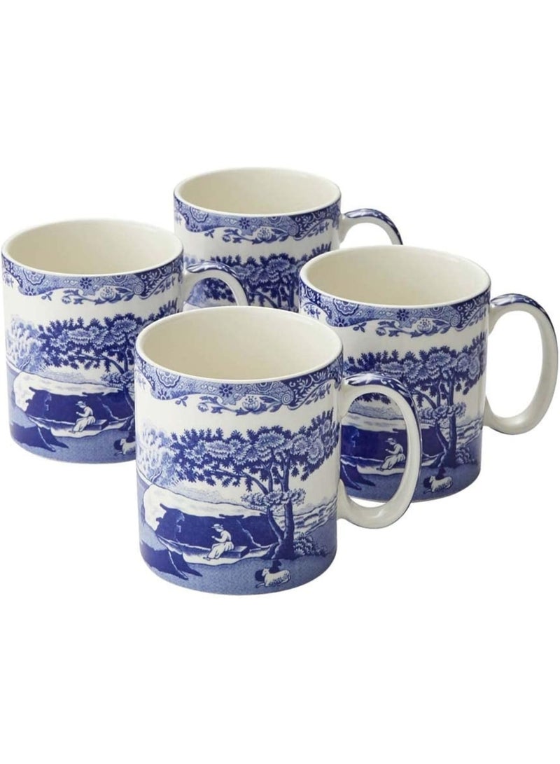 Spode مجموعة سبود بلو إيطالي 9 أونص أكواب | مجموعة من 4 أكواب للشاي والمشروبات الساخنة والقهوة | مصنوعة من البورسلين الفاخر | أزرق/أبيض | آمنة للغسالة والميكروويف - Image 1