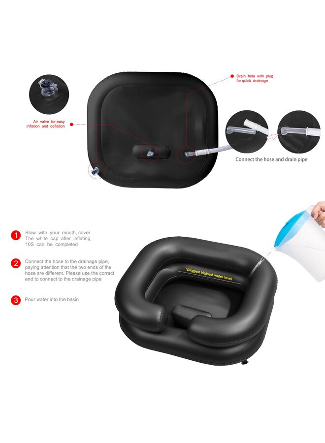 Inflatable Shampoo Basin for Bedridden and Disabled, Portable Shampoo Bowl for Injured, Hair Washing Basin for Childred, Pregnant Woman, Easy Hair Washing at Home (Black) - Image 2