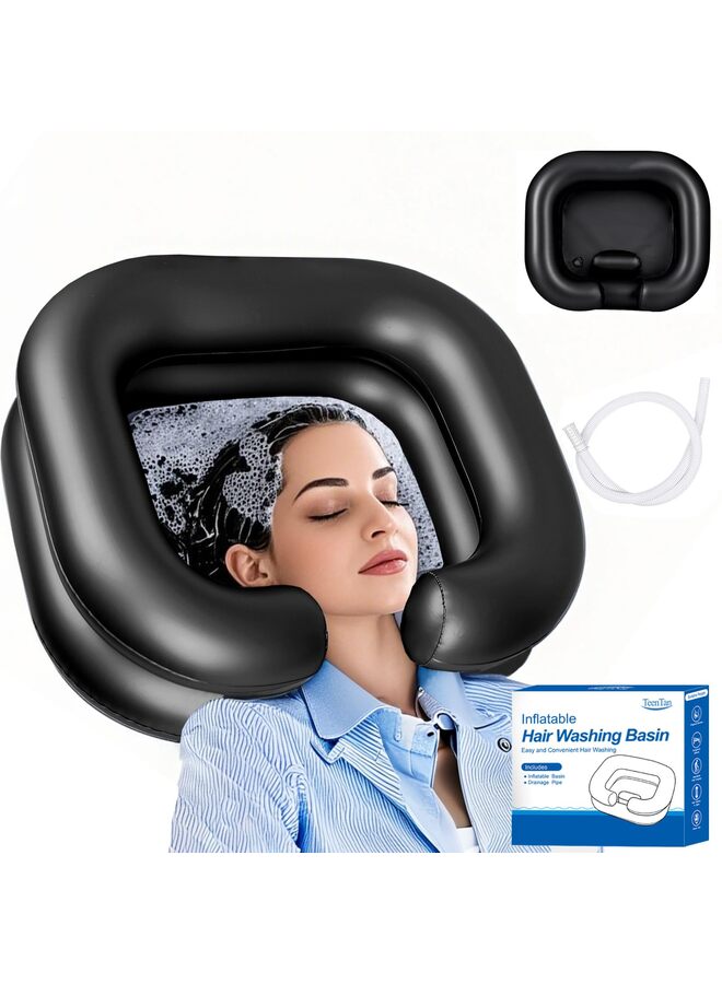 Inflatable Shampoo Basin for Bedridden and Disabled, Portable Shampoo Bowl for Injured, Hair Washing Basin for Childred, Pregnant Woman, Easy Hair Washing at Home (Black) - Image 1