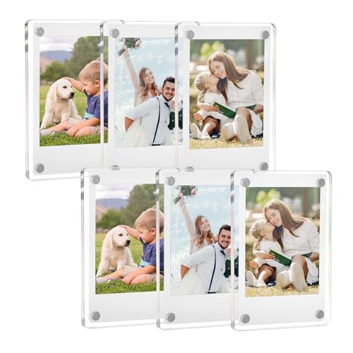 MTRoyaldia Acrylic Fridge Magnetic Picture Frames 6 Pack, Magnet Photo Frames, Double Sided Photo Refrigerator Magnet Mini Frame for FJ Instax, Rectangular, Wall Mount, 2.4 X 3.5 Inch, Clear - Image 1