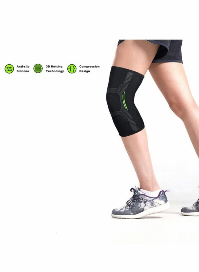 Knee Brace, 2 Pcs Knee Support Brace for Men & Women, Knee Compression Sleeve for Running, Pain Relief (Black Green) - Image 5