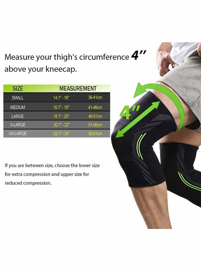 Knee Brace, 2 Pcs Knee Support Brace for Men & Women, Knee Compression Sleeve for Running, Pain Relief (Black Green) - Image 3