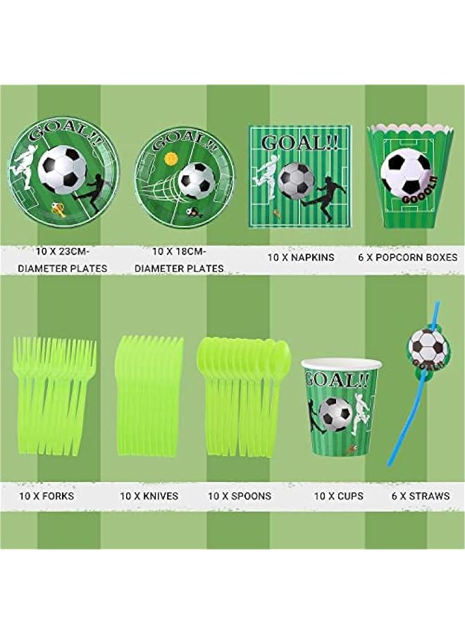 RYNX Football Dinnerware Set with Disposable Plates Cup corn Box Tablecloth Pennant Banner Sports Fanatic Soccer Party Tableware Kit for 10 Guests Included Party Favors Party Hats Blowers Horns - Image 2