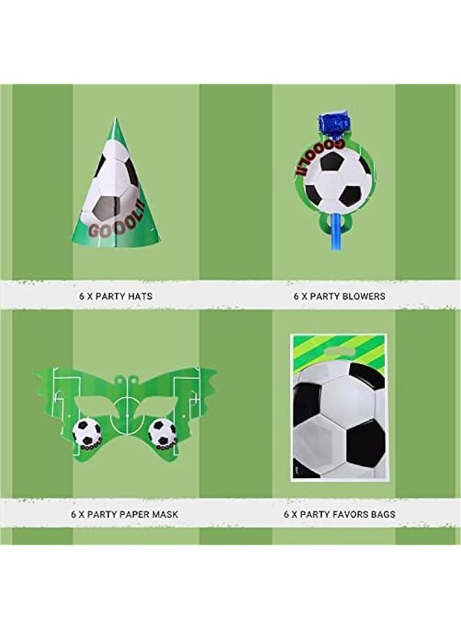 RYNX Football Dinnerware Set with Disposable Plates Cup corn Box Tablecloth Pennant Banner Sports Fanatic Soccer Party Tableware Kit for 10 Guests Included Party Favors Party Hats Blowers Horns - Image 3