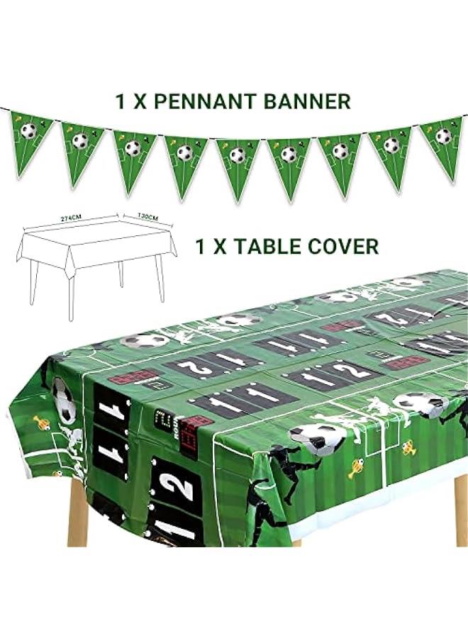 RYNX Football Dinnerware Set with Disposable Plates Cup corn Box Tablecloth Pennant Banner Sports Fanatic Soccer Party Tableware Kit for 10 Guests Included Party Favors Party Hats Blowers Horns - Image 4