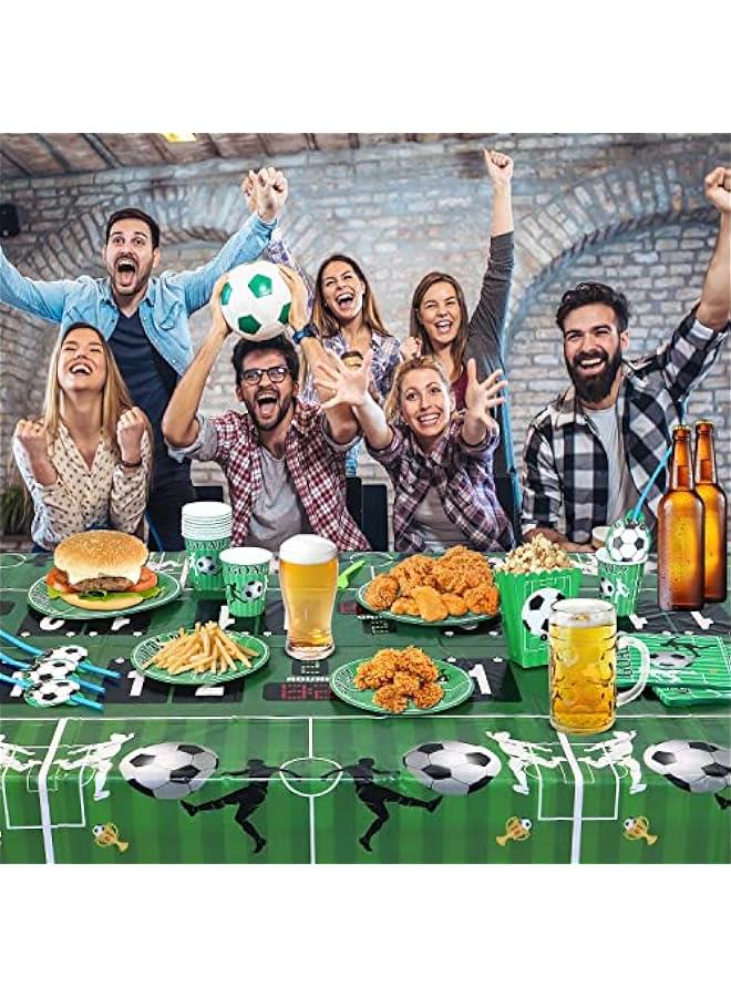 RYNX Football Dinnerware Set with Disposable Plates Cup corn Box Tablecloth Pennant Banner Sports Fanatic Soccer Party Tableware Kit for 10 Guests Included Party Favors Party Hats Blowers Horns - Image 5