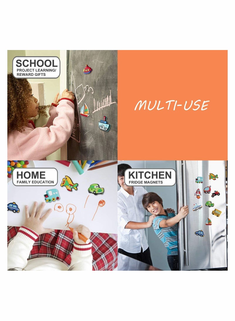كابتن تيك 26 Pcs Transport Rubber Fridge Magnets Educational Toy Set for Kids Over 6 Years Aircraft Boat Vehicle Car Ideal for School Prize and Birthday Gift - Image 3