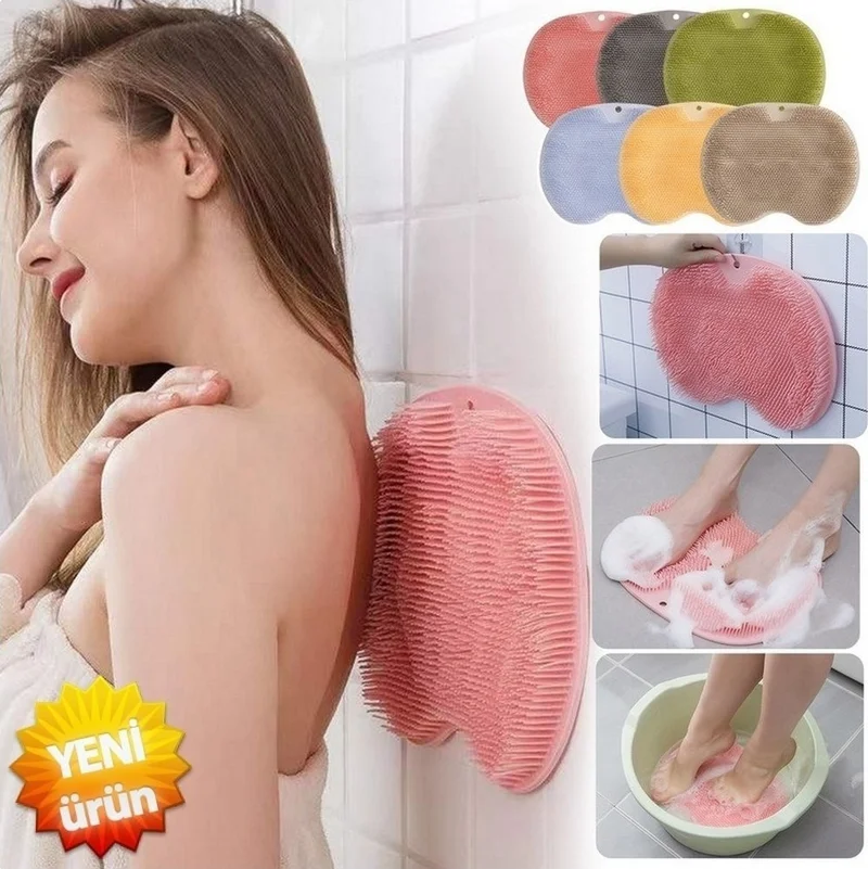 Safestore Practical Silicone Bath Brush with Suction Cup Massage Pad Back Foot Pad Washing Tool Back Washcloth Foot Mat