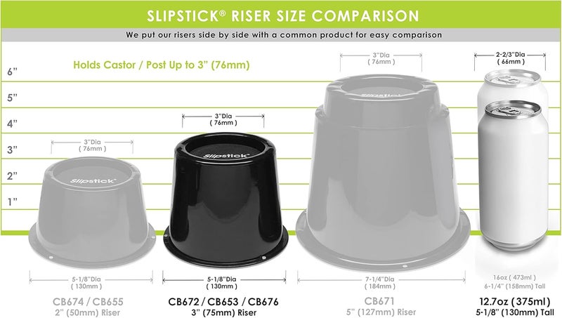 Slipstick CB672 رافعات سرير / أثاث متميزة بارتفاع 3 بوصة مع حامل عجلات معزز بالفولاذ، ترفع الارتفاع 3" (عبوة 4) تدعم 2,640 رطل، أسود، قابلة للتكديس مع CB671 - Image 5