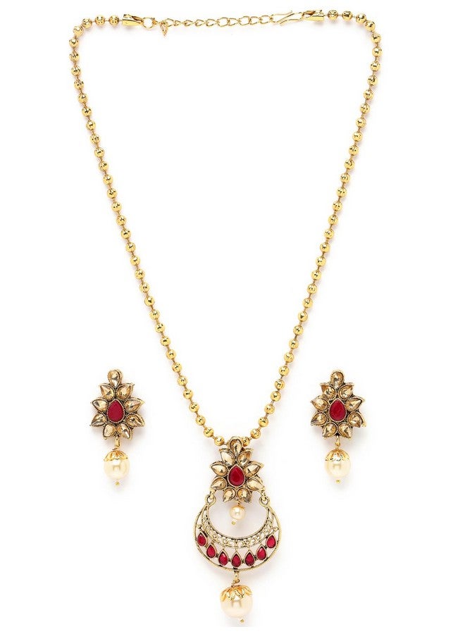 سوكهي طقم قلادة طويلة متعددة الأوتار من الحجر الأحمر الجذاب مع أقراط من Sukkhi | طقم مجوهرات للنساء (NS105684) - Image 1