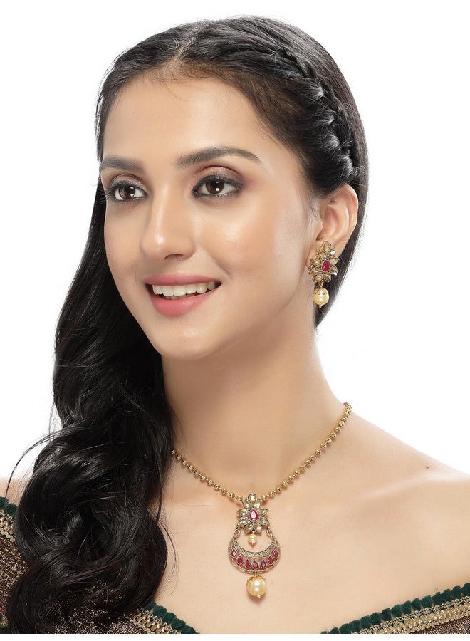 سوكهي طقم قلادة طويلة متعددة الأوتار من الحجر الأحمر الجذاب مع أقراط من Sukkhi | طقم مجوهرات للنساء (NS105684) - Image 2