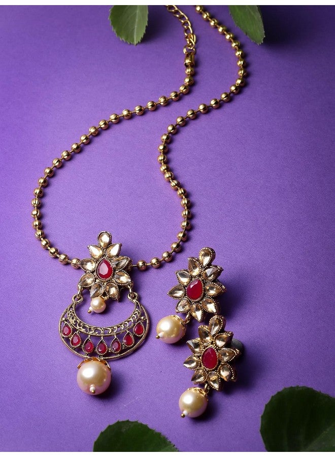 سوكهي طقم قلادة طويلة متعددة الأوتار من الحجر الأحمر الجذاب مع أقراط من Sukkhi | طقم مجوهرات للنساء (NS105684) - Image 4