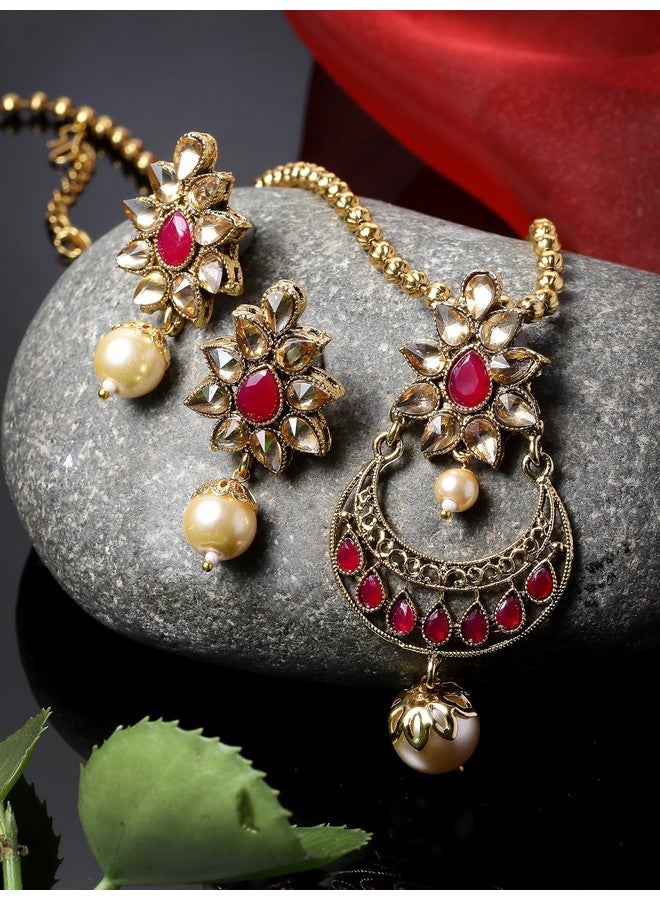 سوكهي طقم قلادة طويلة متعددة الأوتار من الحجر الأحمر الجذاب مع أقراط من Sukkhi | طقم مجوهرات للنساء (NS105684) - Image 3