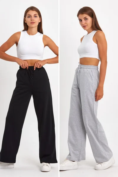 mmetalic Black-Grey Women's Seasonal Casual Wide Leg Side Pocket 2-Pack Sweatpants