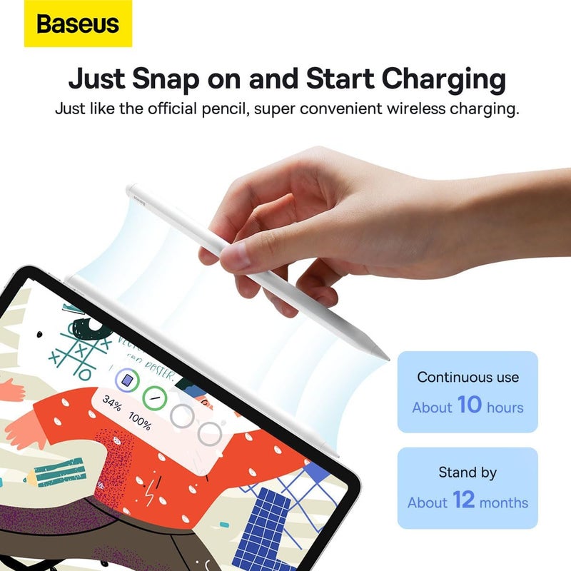 Baseus Smooth Writing 2 Series Wireless Charging Stylus, White (Active Version with active pen tip) - Image 2