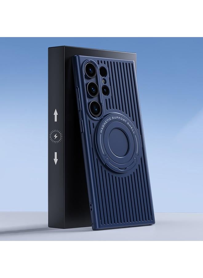 Green Tiger For Samsung Galaxy S24 Ultra 5G Cooling MagSafe Magnetic Ring Holder PC Phone Case(Blue)