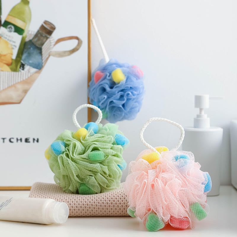 KUNFAIT Luxurious Sponge Shower Loofah for Spa-like Exfoliation and Relaxation | Mesh Pouf Shower Balls | Body Scrubber for Men & Women| Pack of 3 - Image 1
