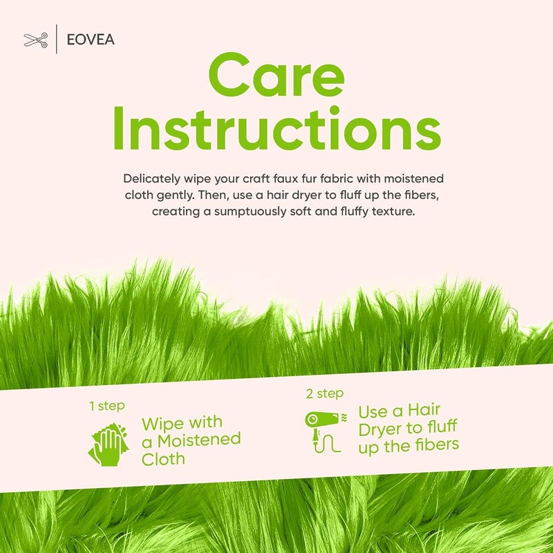 EOVEA Shaggy Faux Fur Fabric by The Yard – 60” Wide | Fluffy, Soft Fake Fur Material for Sewing, Crafts, Costumes, Upholstery & Home Decor | Long Pile Plush Fabric(Lime Green, One Yard) - Image 5