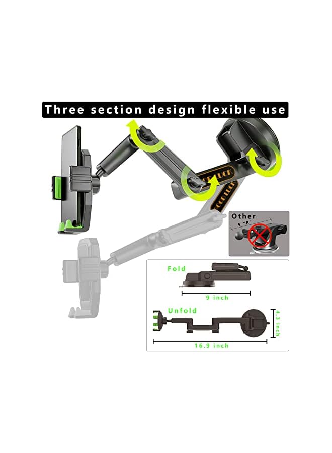 S-TOP Truck Phone Holder Mount Heavy Duty, Heavy Duty Phone Holder for Truck Dashboard Windshield 16.9 Inch Long Arm, Super Suction Cup & Stable, Compatible with All Smartphone - Image 2