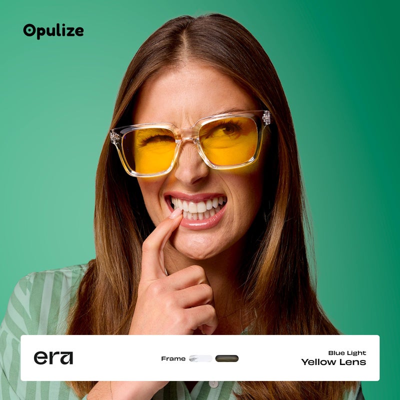 OPULIZE نظارات ERA للضوء الأزرق للنساء والرجال، إطار كبير مع عدسات صفراء مستقطبة وبرتقالية وحماية UV400، مضادة للانعكاس ومضادة للتوهج، نظارات الكمبيوتر والشاشة، شفافة (عبوة من 2) - Image 2