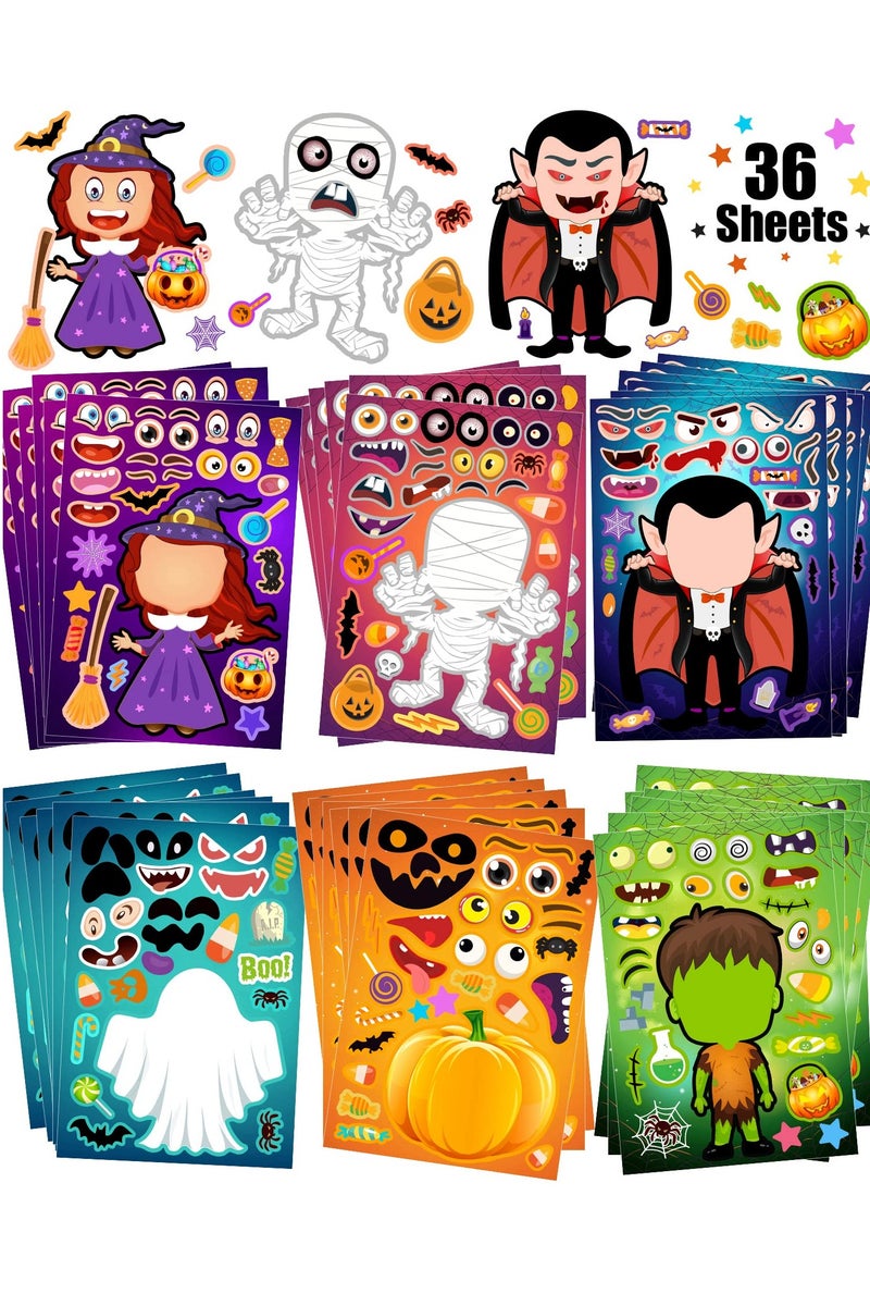 Chielor 36 Sheets Halloween Stickers for Kids Make Your Own Halloween Stickers, Halloween Activities Pumpkin Mummie Zombie Witche Monster Vampire for Party Favors - Image 1