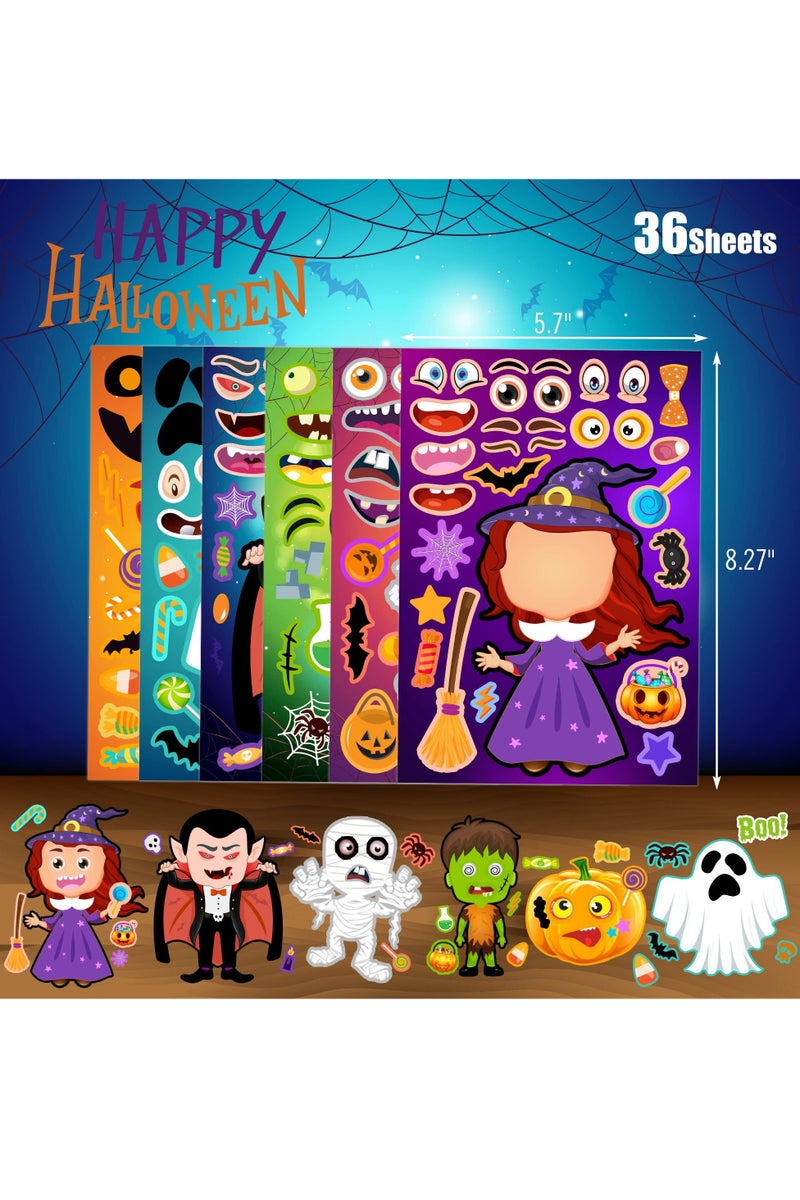 Chielor 36 Sheets Halloween Stickers for Kids Make Your Own Halloween Stickers, Halloween Activities Pumpkin Mummie Zombie Witche Monster Vampire for Party Favors - Image 2