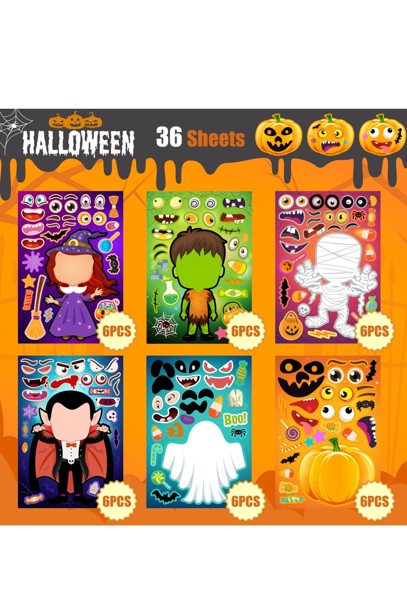 Chielor 36 Sheets Halloween Stickers for Kids Make Your Own Halloween Stickers, Halloween Activities Pumpkin Mummie Zombie Witche Monster Vampire for Party Favors - Image 3