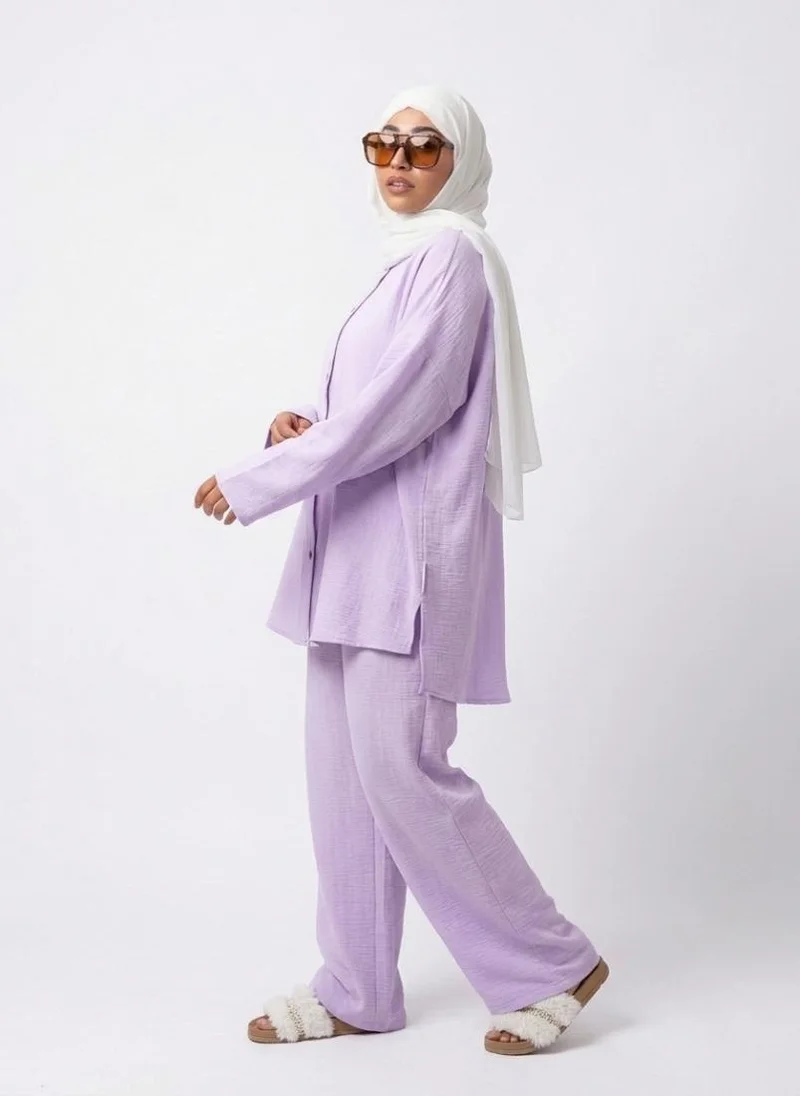 Bond lavender purple Purple Scada Crepe Shirt & Wide-Leg Pants Set for Women | Best Price UAE