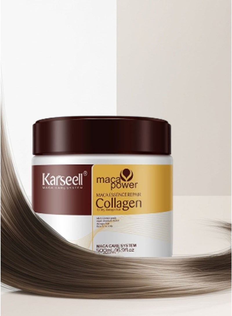 Karseell Collagen Hair Treatment Deep Repair Conditioning Argan Oil Collagen Hair Mask Essence for Dry Damaged Hair All Hair Types 16.90 oz 500 ml - Image 1