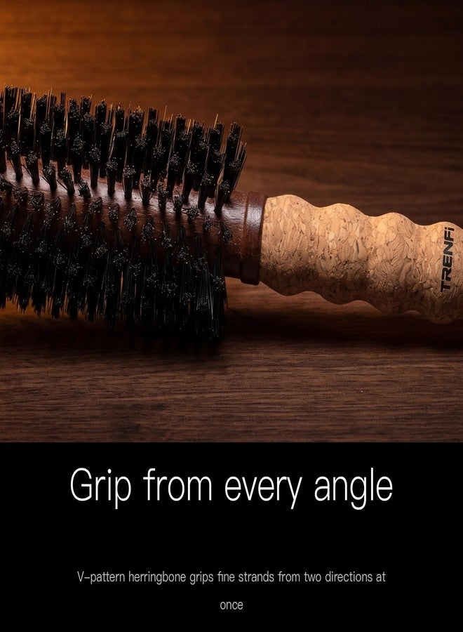 TRENFI Black Boar Bristle Round Brush 2.2 Inch V Pattern - Image 2