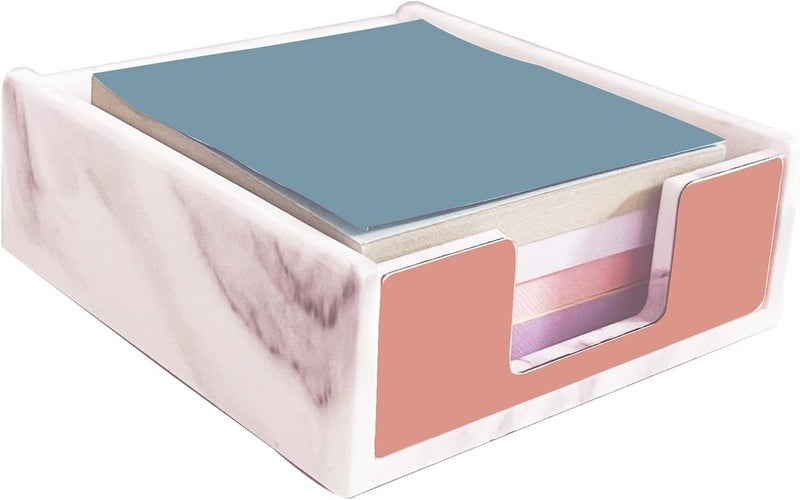 Supfoxer Marble White Sticky Notes Holder，Memo Sticky Holder for 3" x 3" Adhesive notepads Storage Tray Despensers Office Desk Accessories Suppplies - Image 1